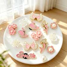 18pcs Gold Pink Letter, Mermaid, Flower DIY Shoe Decoration Animal Elegant ABS Plastic (ABS Resin) Water Drop Home All Seasons - Gold Pink - View 2