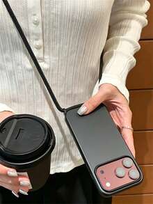 Crossbody Neckrope Lanyard Solid Color Matte Shockproof Phone Case Compatible With IPhone 18 Pro Max 18Pro 17 Pro Max 17 Pro 16 Pro Max 15 Pro Max 14 Pro Max 13 Pro Max 12 Pro Max 16 15 14 Plus 17 Luxury Outdoors Anti-Drop Shell Minimalist Portable Adjustable Detachable Shoulder Strap Rope Soft Back Cover - Black - View 2