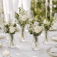 1/2/5/8/10pcs Elegant Minimalist Design Suitable For Wedding Home Desktop Windowsill And Restaurant Decoration High And Low Stem Multi-Pack Suitable For Flower Arrangement Centerpiece Daily Use Contemporary Geometric Pattern Clear Plastic Vase Living Room Home Decor Vase Dining Table Vase Christmas Decoration Vase - White - View 6