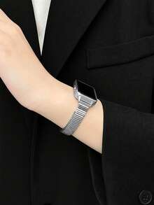 1pc Women's Bamboo Knot Metal Buckle Watch Band, Compatible With Huawei Band 8/9/10/11/11Pro/NFC Series Wristband - Silver - View 2