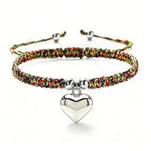 1Pc Multicolor Handmade Braided String Bracelet Silver Big Heart Pendant Rope Bangle For Women Couple Cute Casual Jewelry Gift - Large Silver Heart - View 13