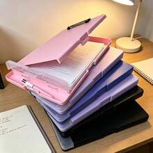 1pc Multi-Functional Folder With A Pen, 9.84 * 14.37 Inch A4 Size Plastic Clipboard With Storage Space, Nurse Clipboard Folder With Individual Pen Slot, Multi-Functional Document Clipboard With Writing Pad, Large Capacity For Paper, Documents And Files, Suitable For Office Use. - Sets - View 2
