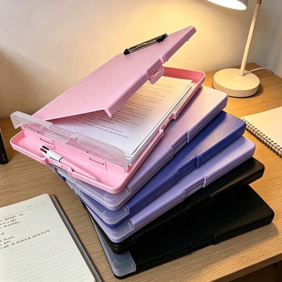 1pc Multi-Functional Folder With A Pen, 9.84 * 14.37 Inch A4 Size Plastic Clipboard With Storage Space, Nurse Clipboard Folder With Individual Pen Slot, Multi-Functional Document Clipboard With Writing Pad, Large Capacity For Paper, Documents And Files, Suitable For Office Use.