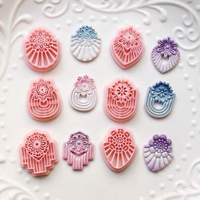 Art Deco Vintage Carved Polymer Clay Cutter, Radial Lines & Central Floral Relief Pattern, Geometric Lines & Soft Floral Clay Cutter, DIY Handmade Earrings Pendant Brooch Making Tool, Compatible With Polymer Clay, 3D Printed, Clean Cut, Handmade Jewelry Floral DIY Craft Accessory