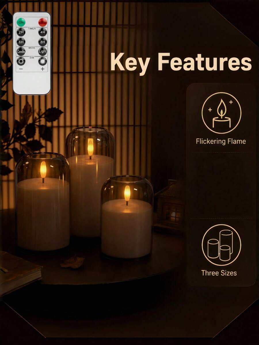 3pcs LED Flameless Candles (With/Without Remote Control) Grey, Suitable For Christmas Decoration. Can Be Used As Home Desktop Decor Or Birthday Party Lighting. Perfect Gift For Family And Friends! - Grey - View 1