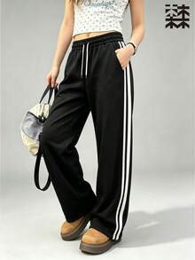 mulinsen Women's Jogging Sweatpants, Drawstring Elastic Waist, Fleece Lined Warm, Loose Fit Outdoor Streetwear - Black - View 7