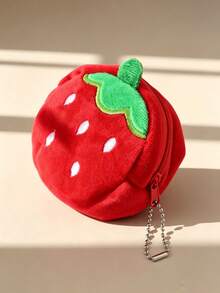 1 buah Dompet Koin Mini Plush Bordir Stroberi untuk Anak Perempuan, Kapasitas Kecil, Dompet Resleting Kartun Lucu dengan Gantungan Kunci, Cocok untuk Penggunaan Sehari-hari dan Hadiah Liburan - MultiWarna - View 3