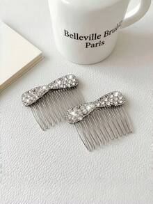 1/2/4pcs Bow Rhinestone Hair Comb, Elegant Side Hair Clip, Women's Party Wedding Hairstyle Decoration Accessory - Multicolor - View 8