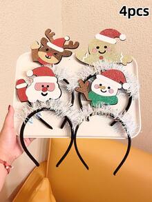 1pc/2pcs/4pcs Girls Christmas Glitter Cartoon Headband With Colorful Trim, Santa Claus & Gingerbread Man Holiday Photo Prop Hair Accessory - Multicolor - View 8
