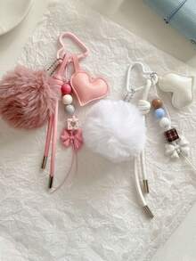 1pc Ins Style Heart Bow Beaded Chain Bag Charm Keychain - Multicolor - View 1