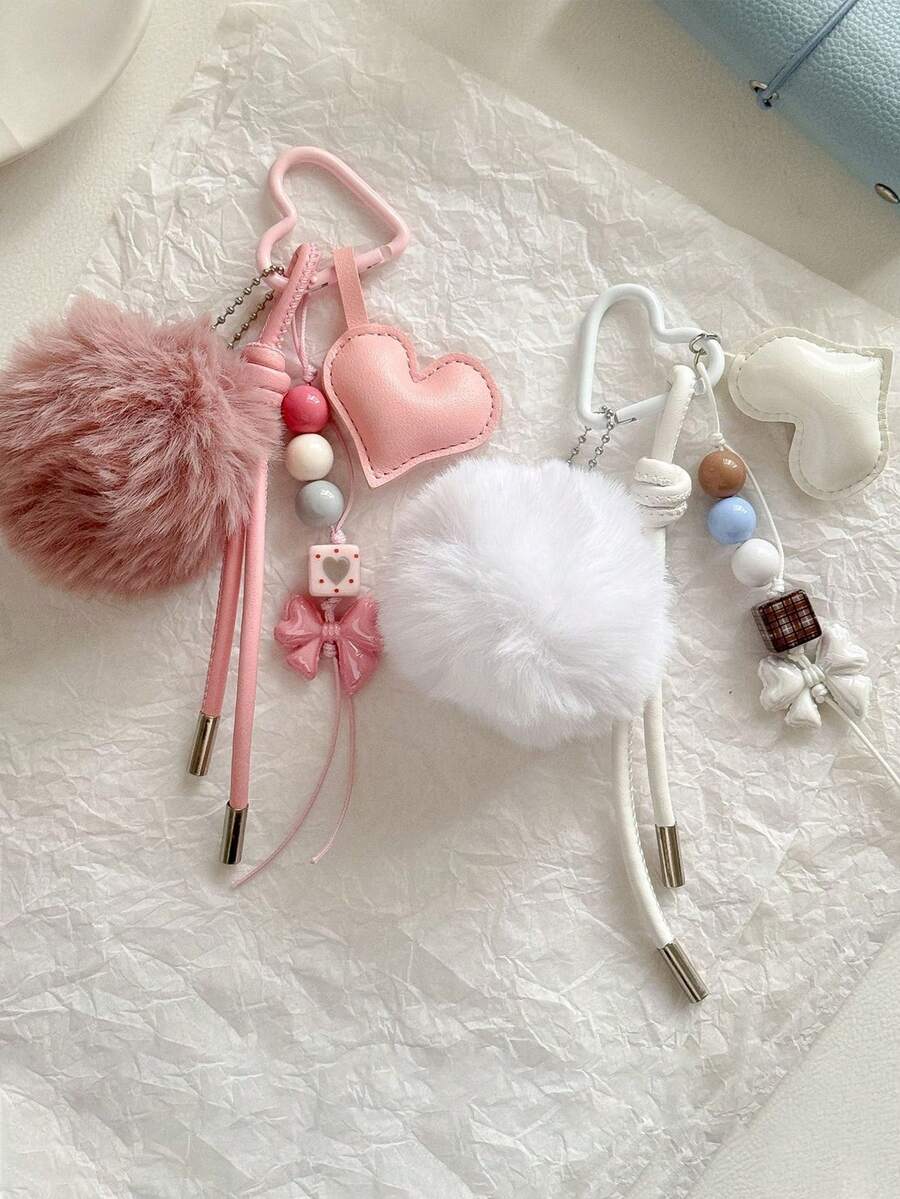 1pc Ins Style Heart Bow Beaded Chain Bag Charm Keychain - Multicolor - View 1