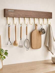 Utensil Hook Rack, Wall‑Mounted Kitchen Hanging Organizer, Holds Spatulas, Whisks, Cutting Boards & Towels, Punch‑Free Adhesive Installation, No Damaging Walls, Ideal For Home Kitchen, Apartment, Small Galley Kitchen Storage - Multicolor - View 9