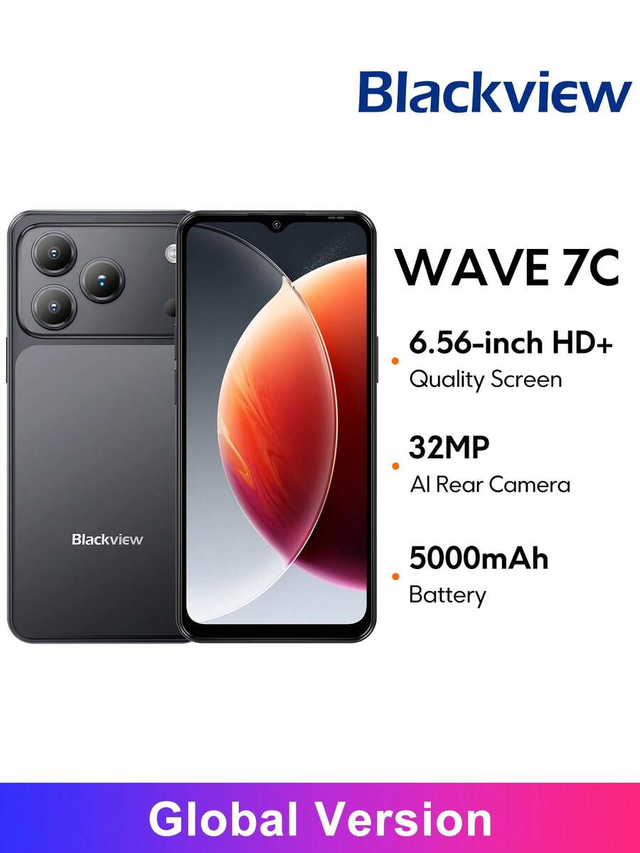 Blackview WAVE 7C 智慧型手機 全球版 6.56 吋護眼螢幕 32MP 後置相機 + 13MP 前置相機 Unisoc T310 處理器 最高支援 2TB TF 卡容量 5000mAh 電池 附贈 TPU 保護殼 Gemini AI ChatGPT EU 充電器 萬聖節禮物 - 黑色 - 查看 1