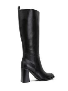 Smooth Faux Leather Block Heel Knee-High Boots – - Black - View 5