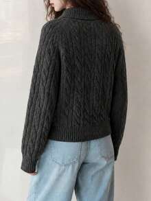 Women's New Casual Knit Pullover Sweater, Cable Knit Pattern And Decorative Buttons, Suitable For Autumn/Winter Wear. - Grey - View 2