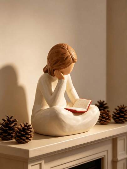 Reading Girl Statue, Girl Reading Sculpture, Thinker Statue, Aesthetic Room Decor, Cute Desktop Accessory, Bookshelf Decoration, Living Room Decor, Minimalist Art Ornament, Cozy Home Decor Accessory, Warm Atmosphere Gift For Book Lovers