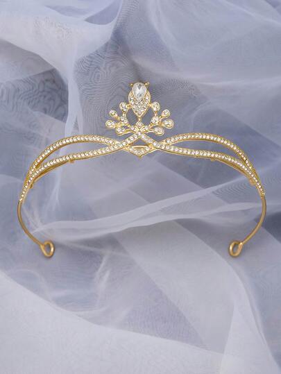 1pc Double Water Drop Crown Elegant Fairy Crown Geometric Pattern Casual Zinc Alloy Rhinestone Bridal Tiara Hair Accessory Headband Princess Headpiece Women European American Ball Party Birthday Wedding Photography Alloy Rhinestone Bridal Crown Event Accessory Gift Wedding Decoration Cosplay Accessory Prop Costume Bridal Headband Zinc Alloy Headband Sparkling Letter Eye-Catching Casual All Season Wear