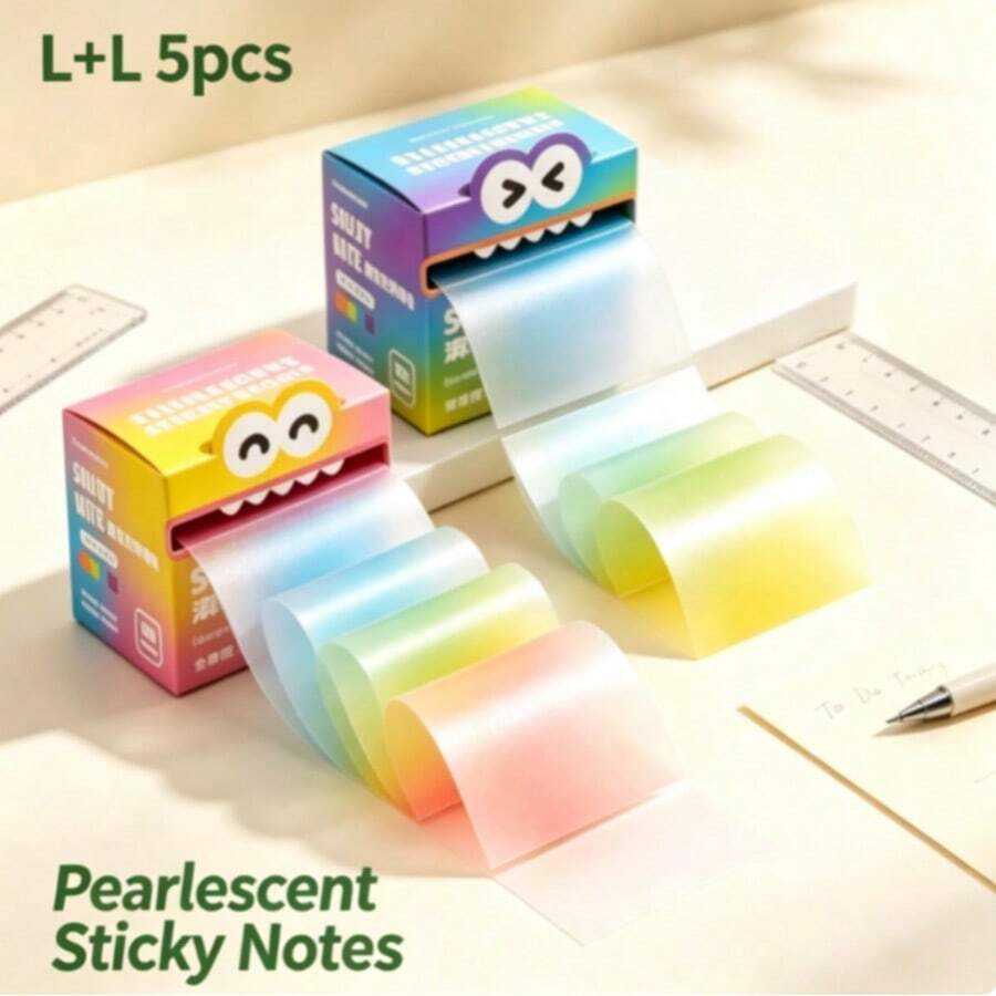 105/525 Sheets Pearl Texture Self-Adhesive Sticky Notes, Cute Pattern Transparent Sticky Note Roll, Fun Rainbow Memo Pad, Tear-Off Writing Pages, Creative Practical Gift For Teachers And Students Back To School, Suitable For School Classroom Office Desk Organization, Suitable For Color Coding Replacement, Multi-Functional Planner Marking Memo Stickers - A - View 1