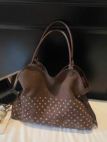 Letter Wave Dot Large Capacity Women's Bag, Fashionable And Versatile Multi-Functional Shoulder Tote Bag, PU Material Daily Commuting Large Bag - Coffee Brown - View 5