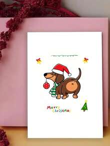 1pc Fun Dachshund In Santa Hat Greeting Card, Festive Cartoon Dog Design, Christmas And New Year Wishes, Universal Holiday Congratulations And Greetings, English Writing, Suitable For Friends, Family, Colleagues, Any Recipient - One Size Fits All - View 6