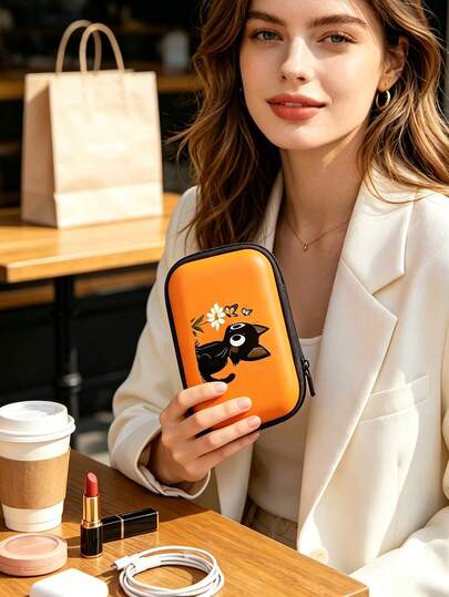 Cat Pattern Multi-Functional Zipper Pouch For USB Cable & U Disk - Protective Storage Organizer, Foldable Travel Bag,Portable Beauty Storage Bag,Multifunctional Storage Bag, Perfect For Halloween, Christmas And Other Holiday Gifts.
