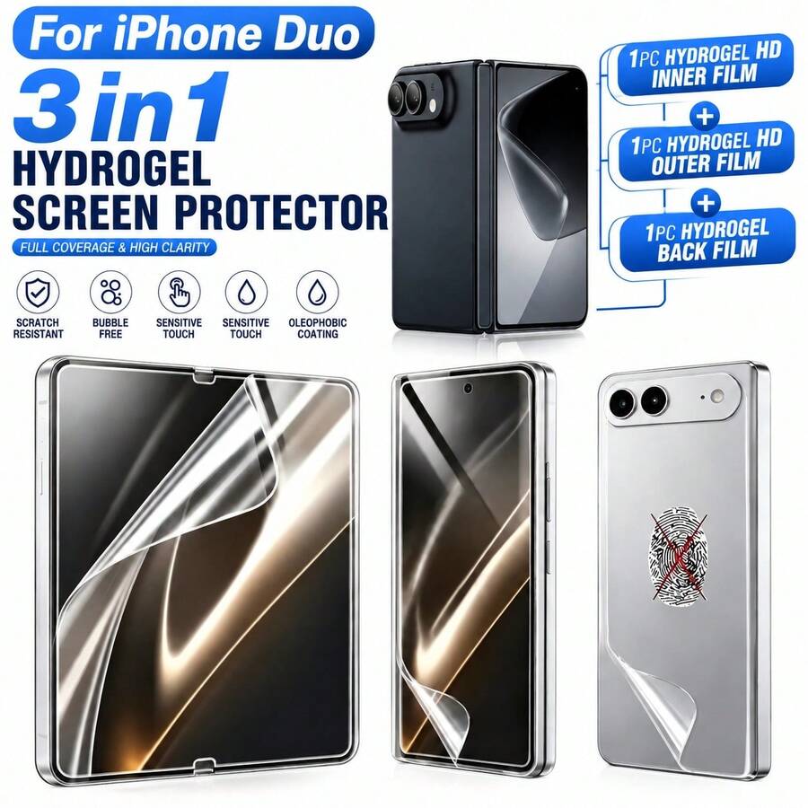 Phone DUO 專用 1+1+1 套裝，內層水凝膠膜 + 外層螢幕保護貼 + 水凝膠高畫質背膜，防指紋水凝膠膜，柔性螢幕保護貼，TPU 材質，防指紋解鎖，防眩光，防反光，非鋼化玻璃 - 1+1+1 - 查看 1