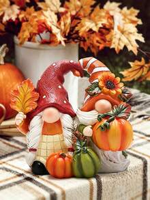 Autumn Couple Figurines - Cute Pumpkin Home Decor, Suitable For Halloween And Thanksgiving Tabletop Display; Perfect For Living Room Fireplace Mantel Or Bookshelf, Creating A Rustic Autumn Atmosphere Decorative Piece. - Multiple Styles - View 9