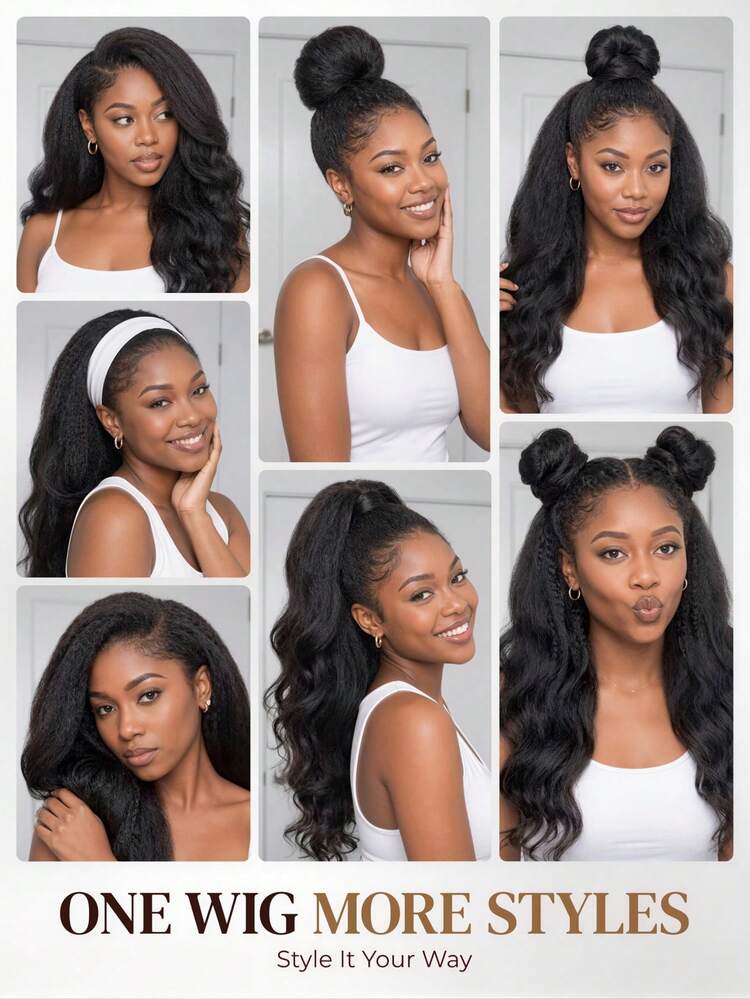 ARABELLA Kinky Body Wave 3 In 1 Half Wig 100% Human Hair Drawstring Half Wig Flexible Fit Natural Hairline Seamless Blend Glueless Half Wig Natural Color Natural Looking Beginner Friendly - SNatural - View 6