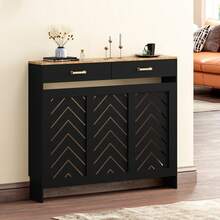 Radiator Cover With Drawers, Wooden Radiator Shelf Pipe Covers Cabinet For Living Room Bedroom Hallway - Black + Wood Grain - View 9