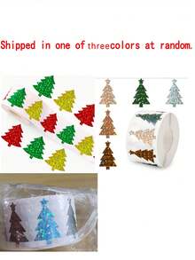 510pcs Christmas Tree Holographic Stickers, 5 Colors Green & Brown, Christmas Bohemian Style Tree Self-Adhesive Label Decals, Suitable For Home Party, Handmade Envelopes, Scrapbooking Supplies - Multicolor - View 8