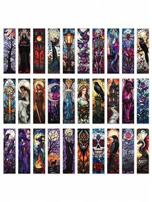 30pcs Gothic Style Window Flower Bookmarks, Creative Bookmarks Suitable For Library Cards, Marking Cards, Decorative Cards, Message Cards, Paper Multi-Functional Reading Cards, Back To School Supplies, Birthday Holiday Gifts, Party Gifts - 30pcs - View 7