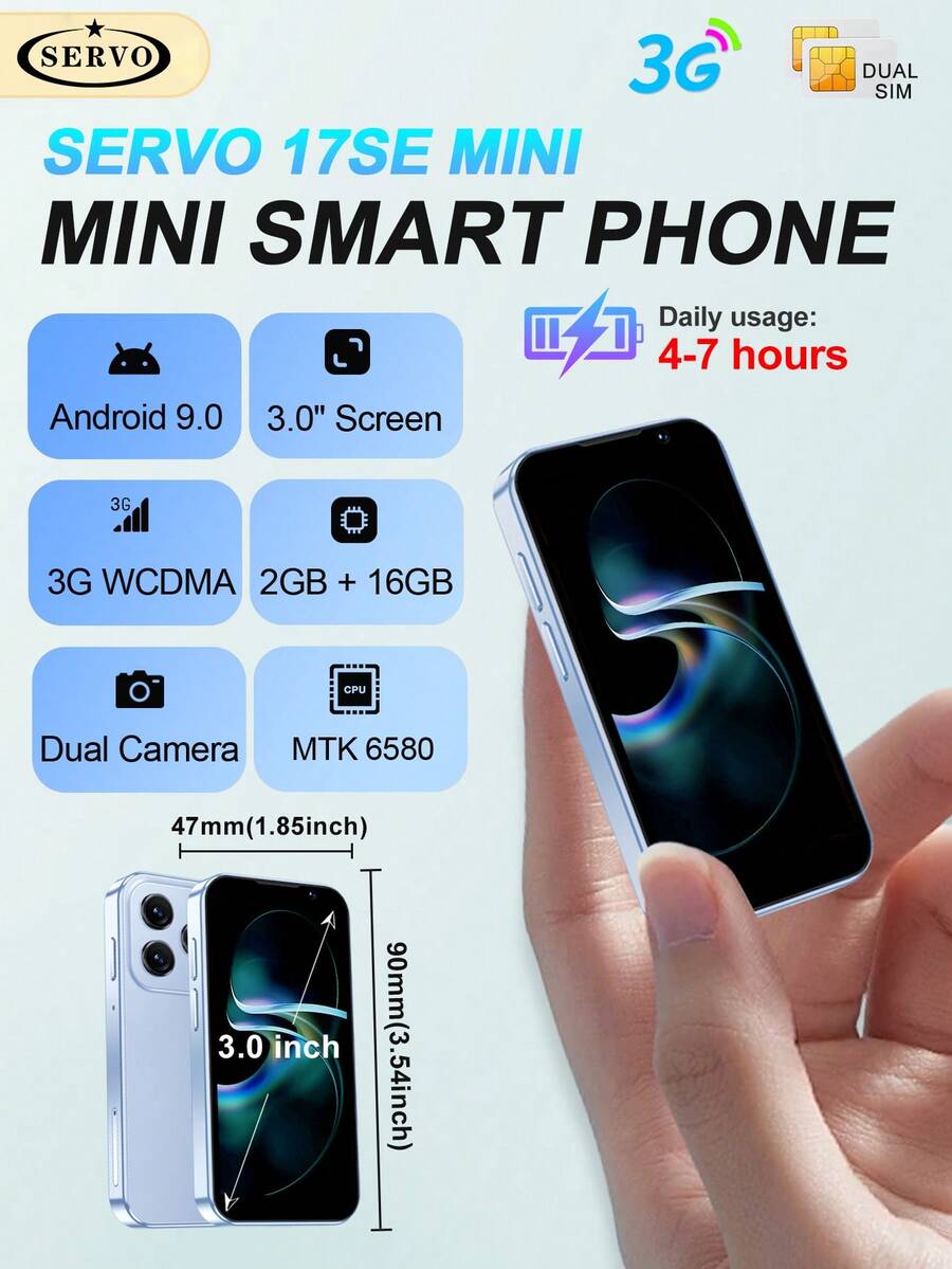 SERVO Mini Smartphone 3.0-Inch Display Android OS 2GB+16GB Dual SIM 3G WCDMA Network Portable Phone