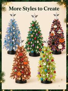 1pc DIY Beaded Christmas Tree Craft Kit+Tools, Colorful Bead And Ornament Components For Handmade Tabletop Holiday DisplayChristmas Decor,Christmas Home Decor,Room Decor, Festive Party Decoration, Seasonal Craft Project, Gift And Winter Home Display - DIY Christmas Tree Kit - View 2