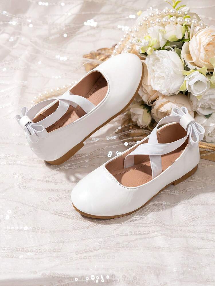 1 Pair Cross Design Children's School Style Soft Sole Princess Shoes, Suitable For Spring, Summer, Autumn, Winter - White - View 1