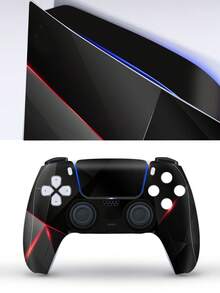 6Pcs Glossy Mirror Cut Light Luxury Black Red Skin Stickers Compatible With PS5 Slim Disc Edition, Full Wrap Game Console & Controller Protective Decals, Dustproof Wear-Resistant Vinyl Cover - View 4