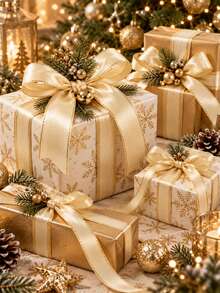 1 Roll Champagne Gold Edge Polyester Satin Ribbon 25 Yards, Gift Box Packaging Ribbon, Candy Box, Cake Box, Flower Decoration Ribbon, DIY Decoration Ribbon, Wedding, Party, Christmas Decoration Ribbon - Champagne - View 9
