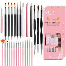 31pcs Professional Nail Brush Set - 3D Gel Pen, Acrylic Brush, Salon Grade Nail Tools, Suitable For Home And Salon Use - Pink - View 11