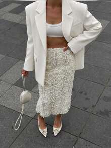 Women's Regular Fit White Textured Waffle Fabric Blazer, Ideal For Creating Sophisticated And Elegant Looks For Commuting, Casual, Dating, Parties, Outings And Holiday Celebrations - Apricot - View 1