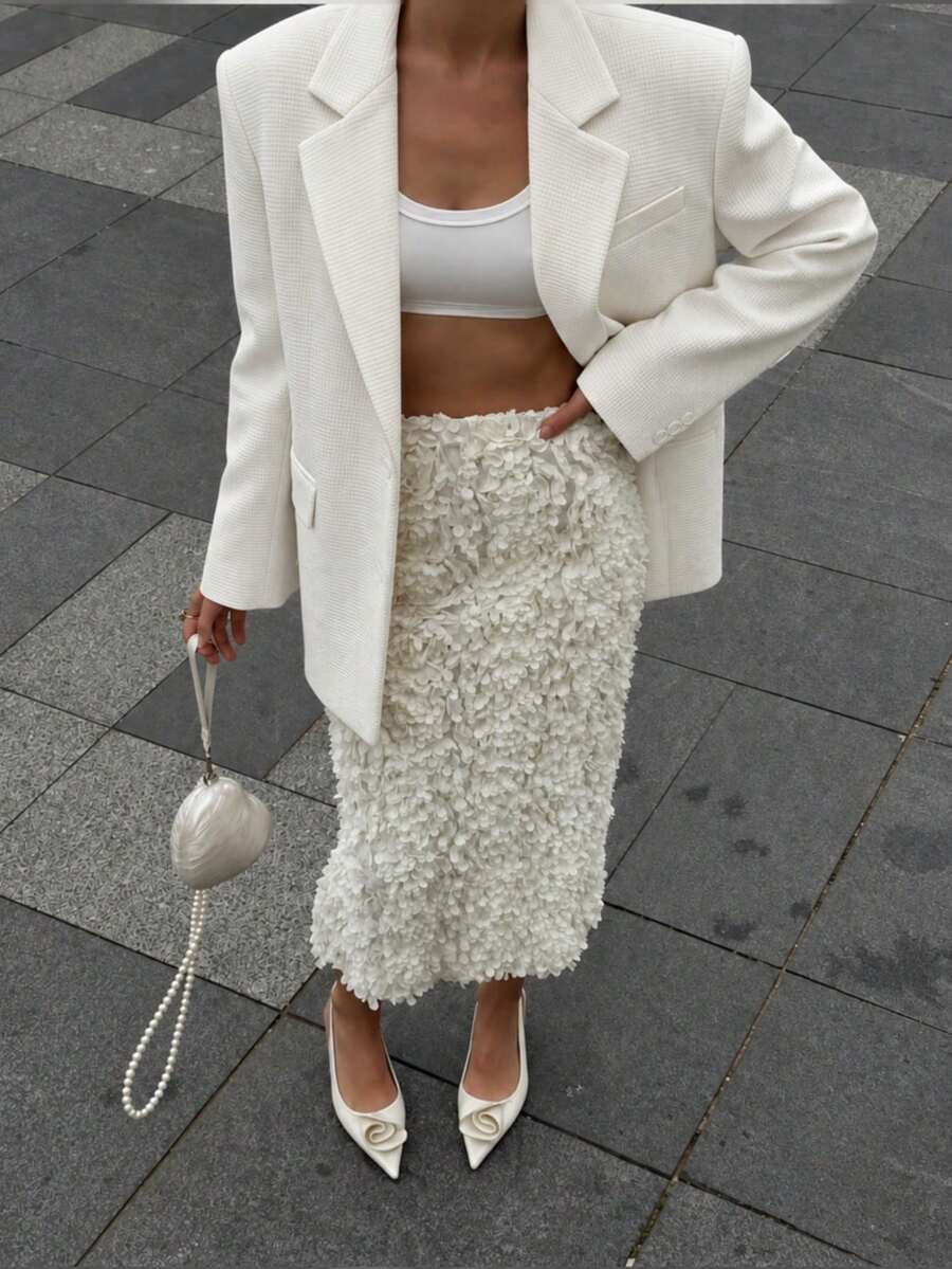 Women's Regular Fit White Textured Waffle Fabric Blazer, Ideal For Creating Sophisticated And Elegant Looks For Commuting, Casual, Dating, Parties, Outings And Holiday Celebrations - Apricot - View 1