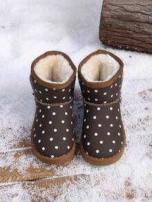 Children's Brown Polka Dot Winter Snow Boots, Thick Fleece Lining Warm Ankle Boots, Anti-Slip Sole Casual Boots - Brown - View 3