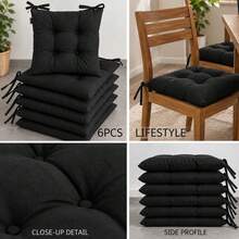 6 Pcs Comfortable Indoor & Outdoor Seat Pads For Kitchen, Dining, Garden, Balcony & Patio Chairs In Turkey - Black - View 4