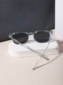 1 PC Men's Square Fashion Glasses Lightweight Solid Color PC Frame Gray Lens Casual Versatile For Street Outdoor Daily Occasions With Glasses Box - Multicolor - View 8