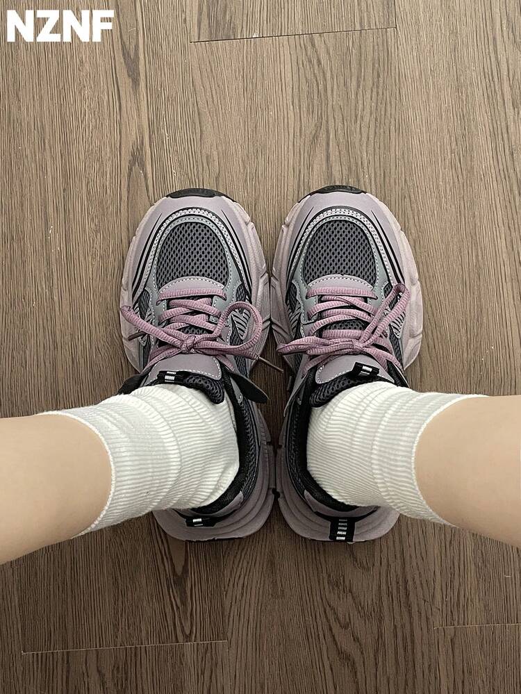 NZNF Hot-Selling Versatile Chunky Sneakers For Women, Autumn 2025 New White Platform Retro Thick Sole Low-Top Sneakers - Purple - View 9