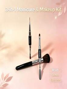 Versatile Dual‑Tip Beauty Tool Set, Face Blush Powder Brush, Nail Gel Mixing Spatula & Detail Nail Drawing Brushes - Multicolor - View 2