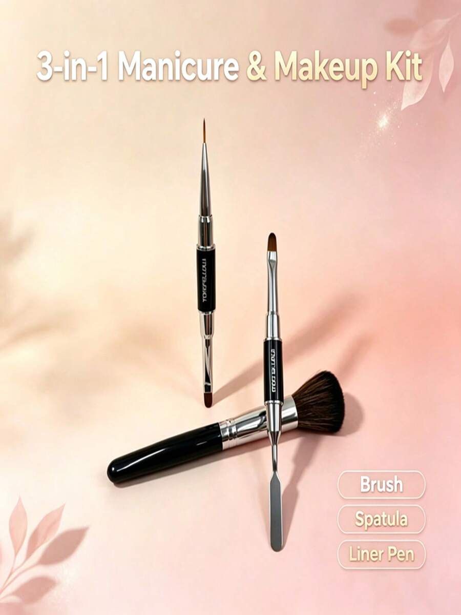Versatile Dual‑Tip Beauty Tool Set, Face Blush Powder Brush, Nail Gel Mixing Spatula & Detail Nail Drawing Brushes