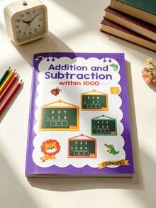 Libro de práctica de 1000 sumas y restas, cuaderno de aprendizaje de matemáticas, 32 páginas, entrenamiento de cálculo rápido de matemáticas para niños, libro de práctica de matemáticas elementales, material de educación en el hogar, suministros de enseñanza para el hogar y la escuela, esencial para el maestro, regalo de aprendizaje, regalo de Navidad/regalo de cumpleaños - Multicolor - Ver 6