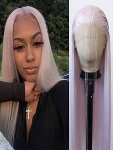 Wig Lace Depan Lurus Warna Pink Muda untuk Halloween, Panjang 26 Inci, Wig Lace Sintetis yang Sudah Dipetik Sebelumnya untuk Wanita, Tahan Panas, Wig Berwarna untuk Penggunaan Sehari-hari - MultiWarna - View 12