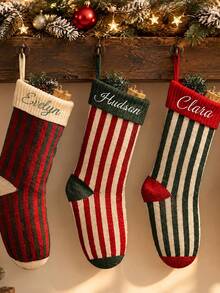 Personalized Knitted Christmas Socks: Embroidered Family Name Socks, 2026 Christmas Holiday Decor - Multicolor - View 5