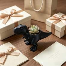 Mini Tyrannosaurus Rex Dinosaur Planter - Vintage 3D Printed Plastic Pot (Plants Not Included) Suitable For Succulents And Herbs, Cute Plant Container/Outdoor Decor, Ideal Gift, Tyrannosaurus Rex Design Window Sill Desktop Ornament - Multicolor - View 7