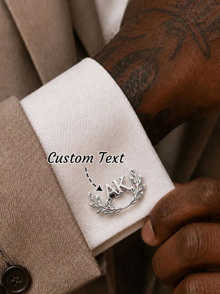 1 Pair Customized Letter Stainless Steel Wheat Ear Cufflinks, Suitable ...